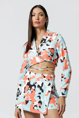 Blazer Cropped Com Tira Estampado - ANIL 6052