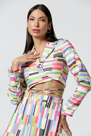 Blazer Cropped Com Tira Estampado - LILAS 7174