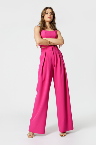 Calça Pantalona Com Detalhe de Metal - MAGENTA