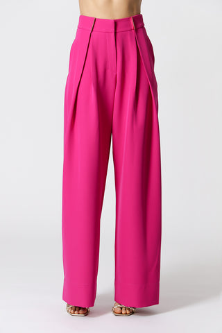 Calça Pantalona Com Detalhe de Metal - MAGENTA