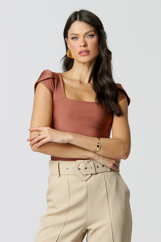 Blusa De Malha Metalic Com Manga Tulipa - BRONZE