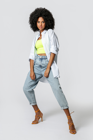 Camisa Oversized Listrada - AZUL CLARO 90131
