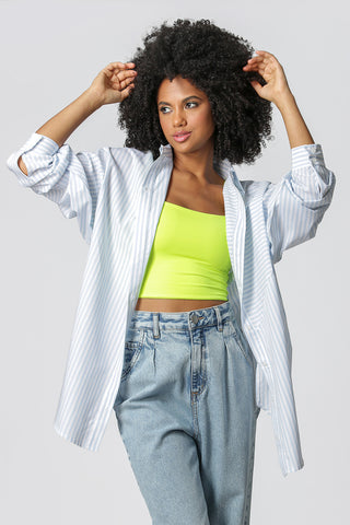 Camisa Oversized Listrada - AZUL CLARO 90131