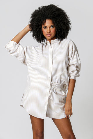 Camisa Oversized Listrada - KAKI 90131