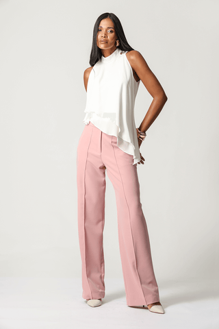 Calça Pantalona Com Vinco - ROSE
