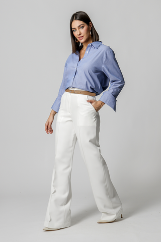 Calça Pantalona Com Vinco - OFF WHITE 1
