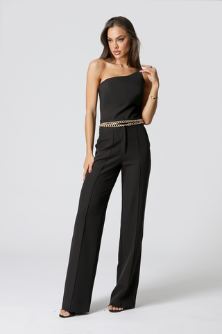 Pantalones anchos con pliegue - NEGRO
