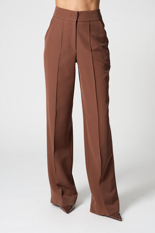 Pantalones anchos con pliegue - TABACO