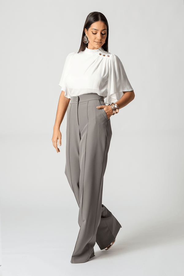 Calça Pantalona Com Vinco