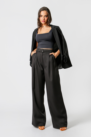 Calça Pantalona Cinto Fino - PRETO