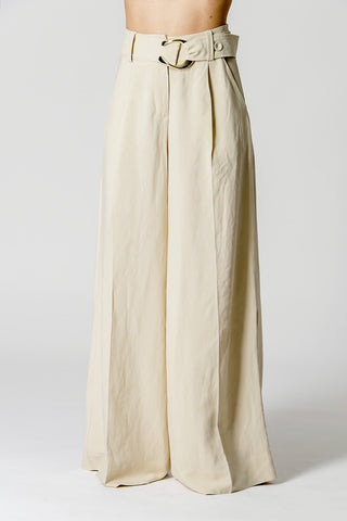 Calça Pantalona Linho Com Cinto - BEGE