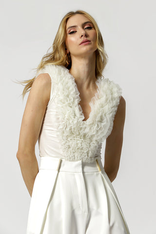 Body de tul con volantes - BLANCO ROJO