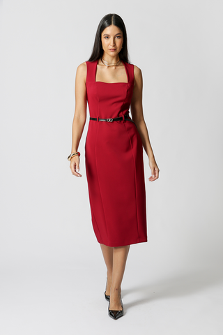 Vestido tubo con cinturón - WINE ESC