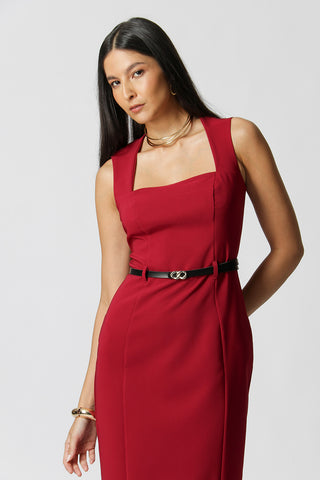 Vestido tubo con cinturón - WINE ESC