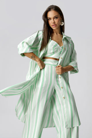 Camisa Ampla Com Manga 3/4 De Linho - VERDE CL 90141