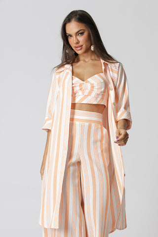 Camisa Ampla Com Manga 3/4 De Linho - TANGERINA 90141
