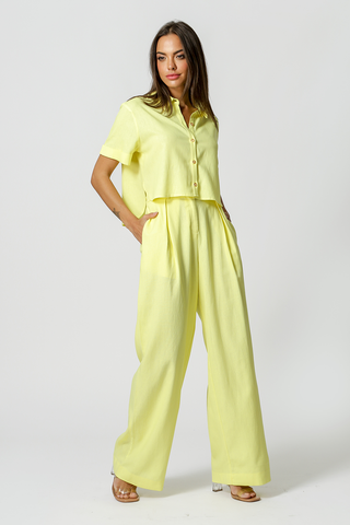 Camisa Cropped Linho - AMARELO