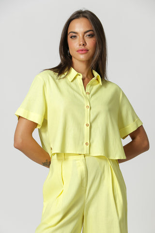 Camisa Cropped Linho - AMARELO