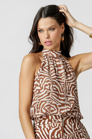 Blusa Estampada Com Gola - MARROM 2084