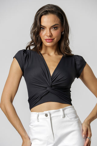 Blusa con volantes en las mangas - NEGRA