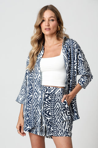 Camisa Manga 3/4 Em Poa - MARINHO 3077
