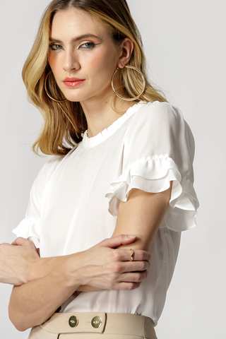 Blusa con mangas de doble volante - BLANCO ROJO