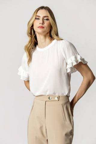 Blusa con mangas de doble volante - BLANCO ROJO