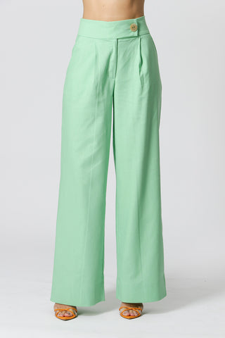 Pantalones de lino con cintura cruzada - VERDE CL