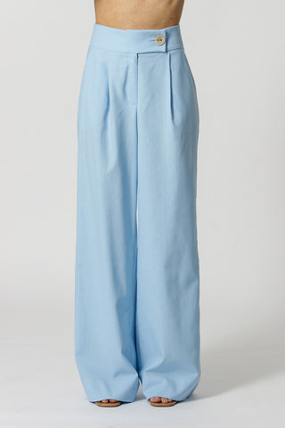 Pantalones cruzados de lino - AZUL CLARO