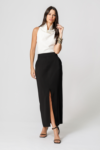 Falda midi con abertura delantera - NEGRO 2