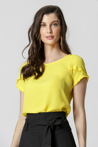 Blusa Manga Transpassada com Babado - AMARELO 3