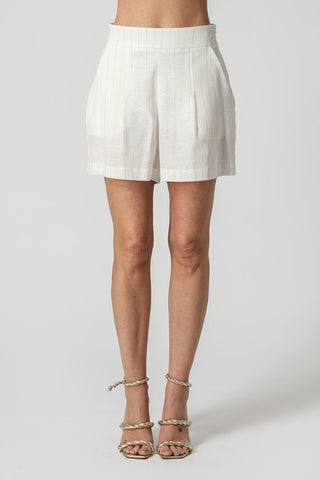 Shorts de lino con pliegues - BLANCO ROJO 90150