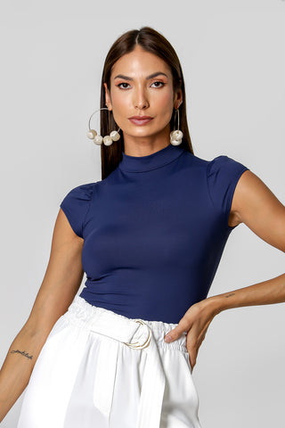 Blusa corta de cuello alto - AZUL MARINO