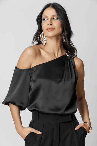 Blusa Ombro Único Balonê - PRETO