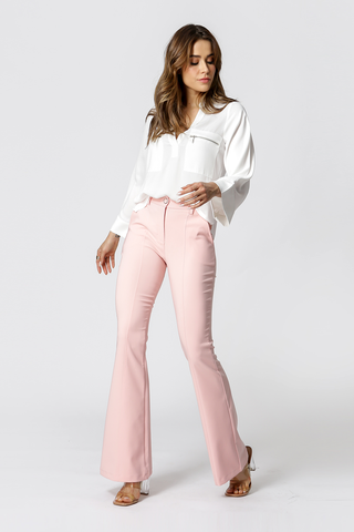 Calça Flare Com Recorte Frontal - ROSA BEBE