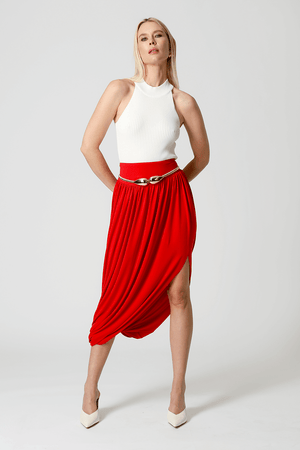 Saia Franzida Com Fenda Lateral