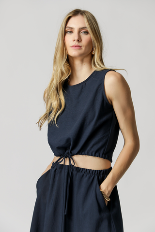 Blusa con lazo en el bajo - AZUL MARINO
