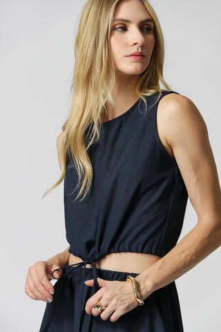 Blusa con lazo en el bajo - AZUL MARINO