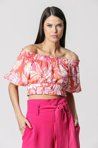 Blusa estampada con hombros descubiertos - NARANJA 1201