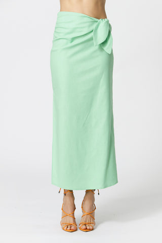 Falda de lino con nudo lateral - VERDE CL