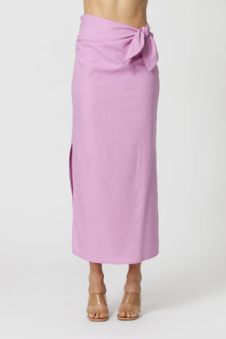 Falda de lino con nudo lateral - MORADO CLARO