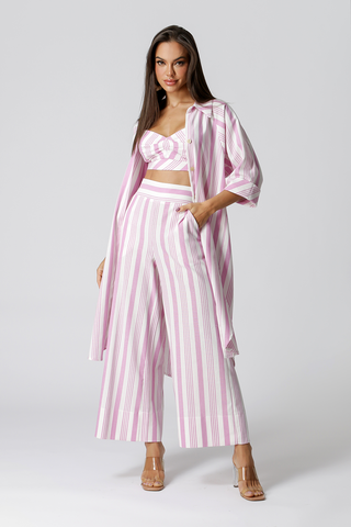 Calça Linho Listrado - LILAS CLARO 90141