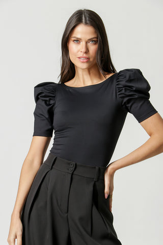 Blusa Com Manga Bufante Com Pregas - PRETO 1