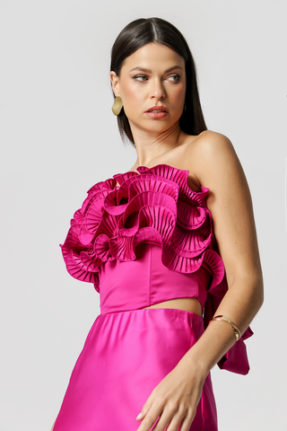 Blusa sin mangas con accesorio plisado - MAGENTA