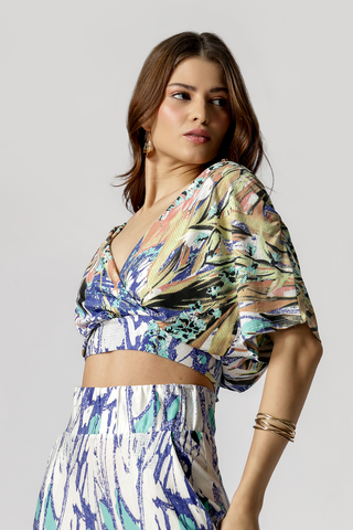 Top cruzado de manga corta estampado - AQUA 84673