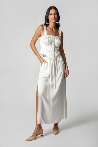 Falda midi con abertura lateral - BLANCO ROJO