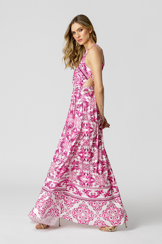 Vestido largo estampado - MAGENTA 9057