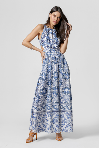 Vestido largo estampado calado - ROYAL 9057