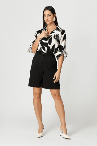 Camisa Ampla Linho Estampado - OFF WHITE 90154