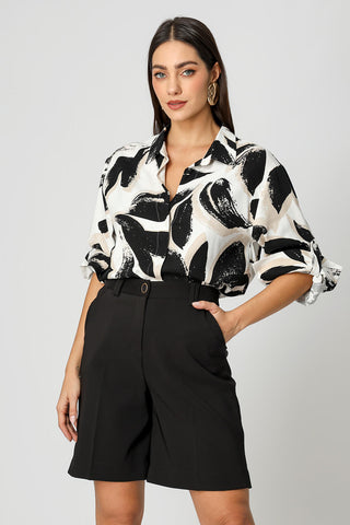 Camisa Ampla Linho Estampado - OFF WHITE 90154